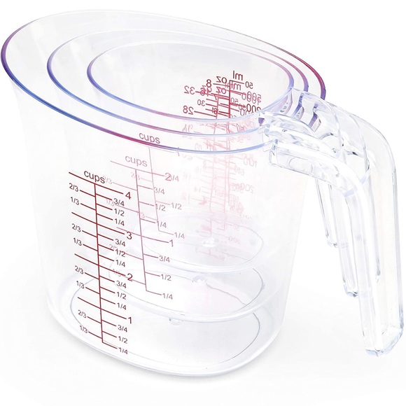 3-Piece Measuring Cups Set, Plastic Measuring Cup Stackable Design - Clear - Picture 1 of 6